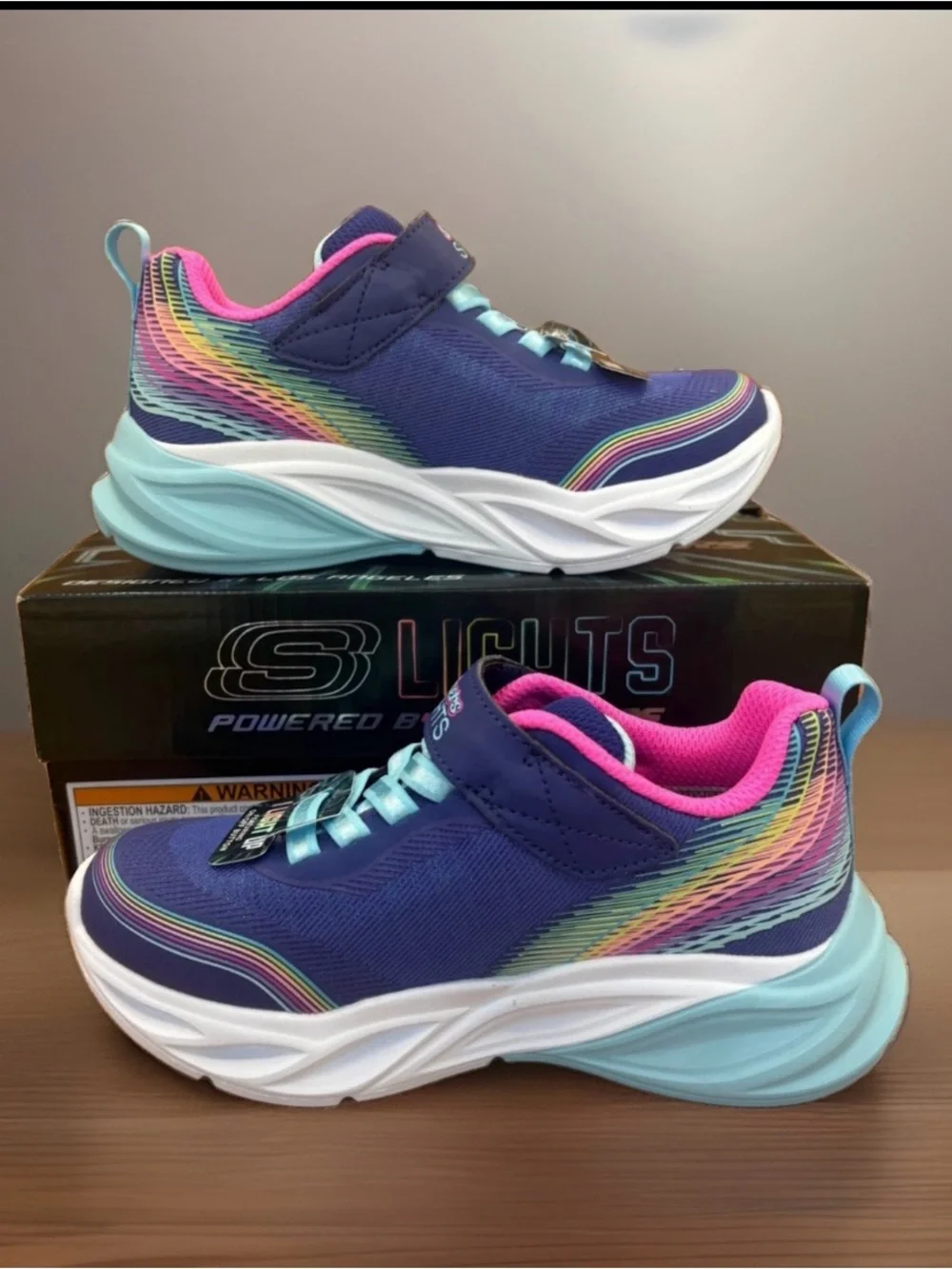 Skechers Kids' S-Lights Navy & Pink Light-Up Athletic Shoes